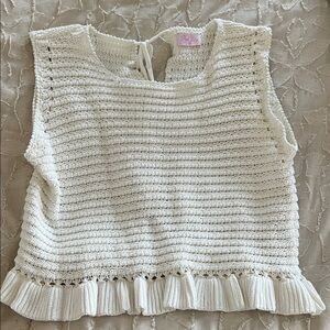 Pink Lily Cream Knit Cropped Top with Tie Detail